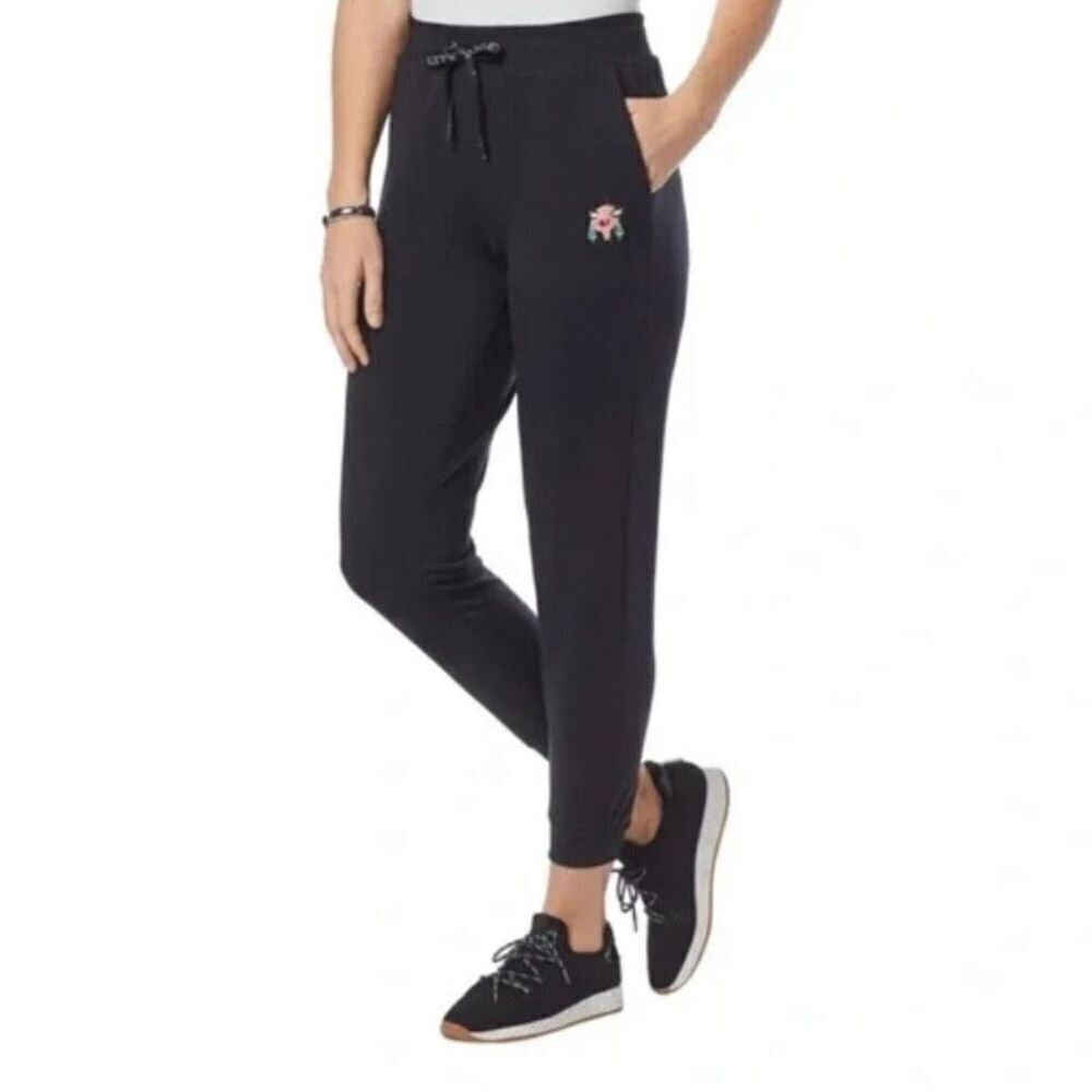 Badgley Mischka Womens Baby French Terry Soft Black Casual Drawstring Joggers L